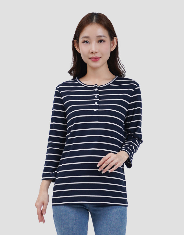 MXM STRIPE BUTTON KAOS LENGAN PANJANG WANITA