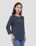 MXM STRIPE BUTTON KAOS LENGAN PANJANG WANITA