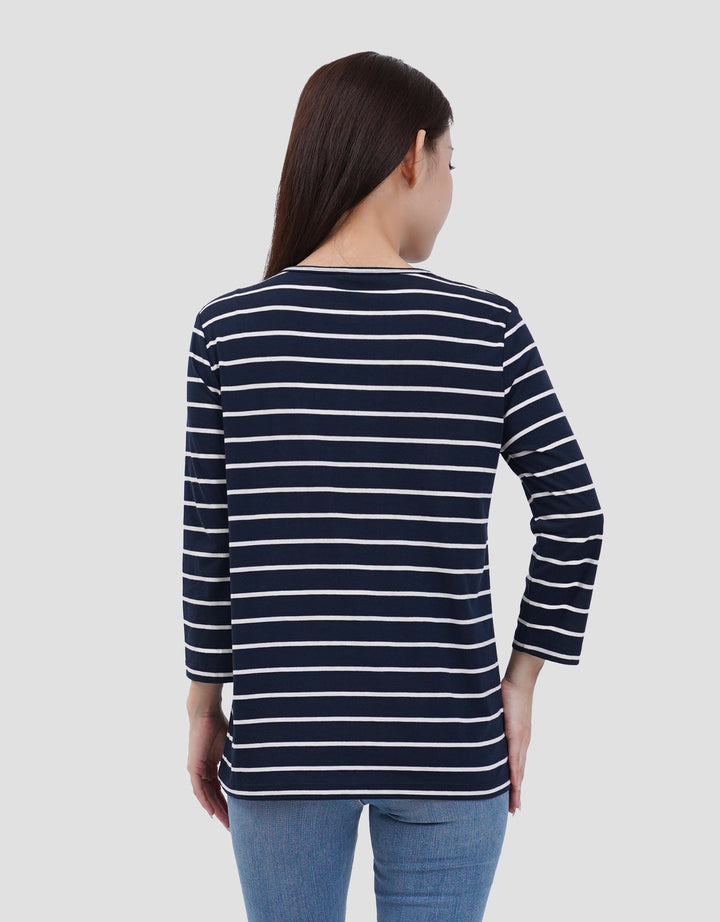 MXM STRIPE BUTTON KAOS LENGAN PANJANG WANITA