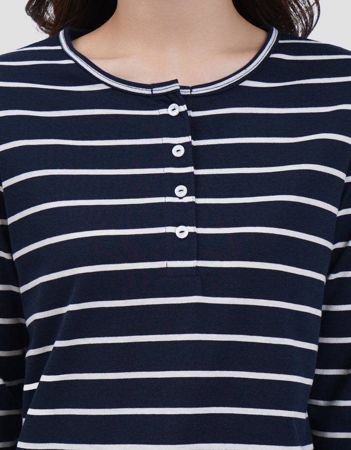 MXM STRIPE BUTTON KAOS LENGAN PANJANG WANITA