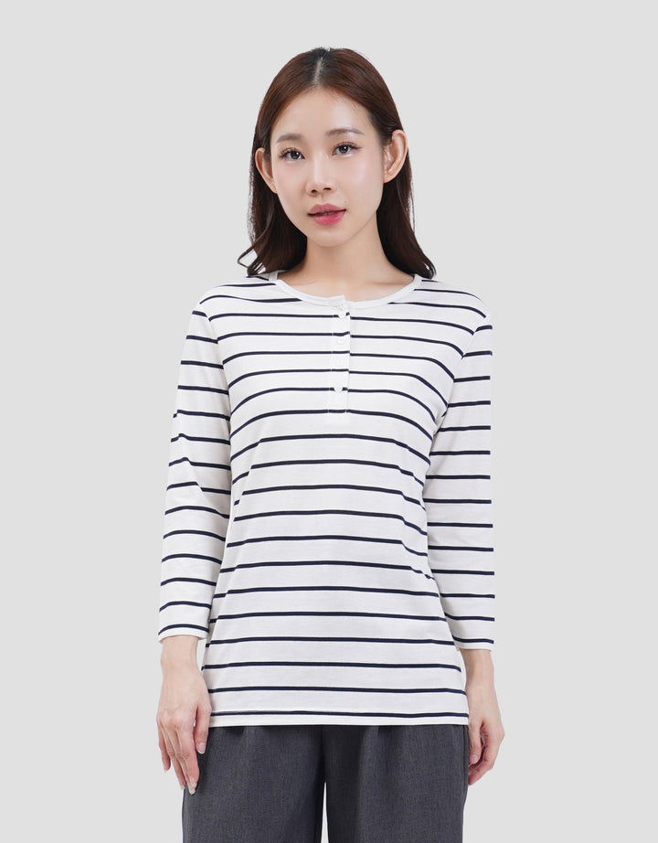 MXM STRIPE BUTTON KAOS LENGAN PANJANG WANITA