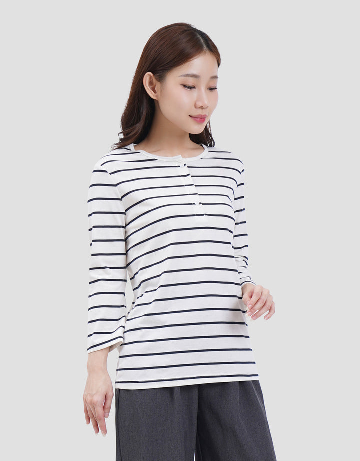MXM STRIPE BUTTON KAOS LENGAN PANJANG WANITA