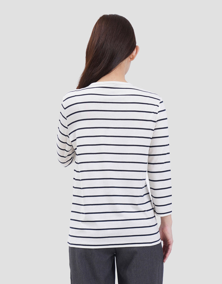 MXM STRIPE BUTTON KAOS LENGAN PANJANG WANITA