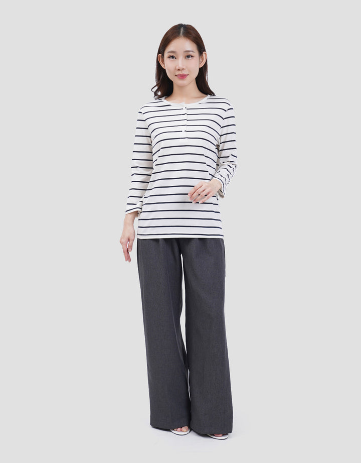 MXM STRIPE BUTTON KAOS LENGAN PANJANG WANITA