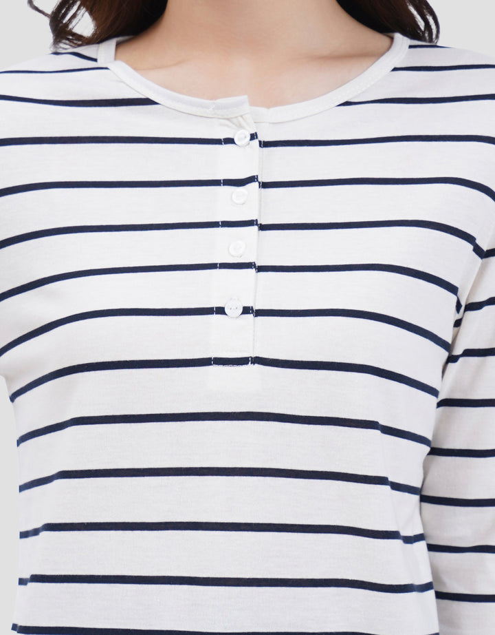 MXM STRIPE BUTTON KAOS LENGAN PANJANG WANITA