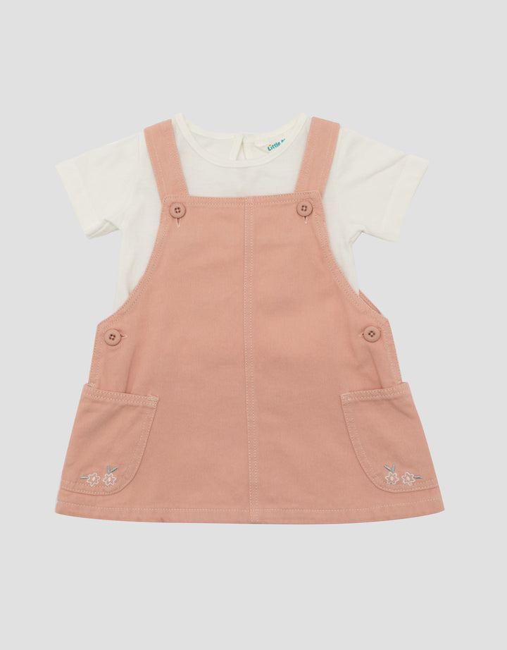 LITTLE M 2PC POCKET EMBRO OVERALL DRESS BAYI