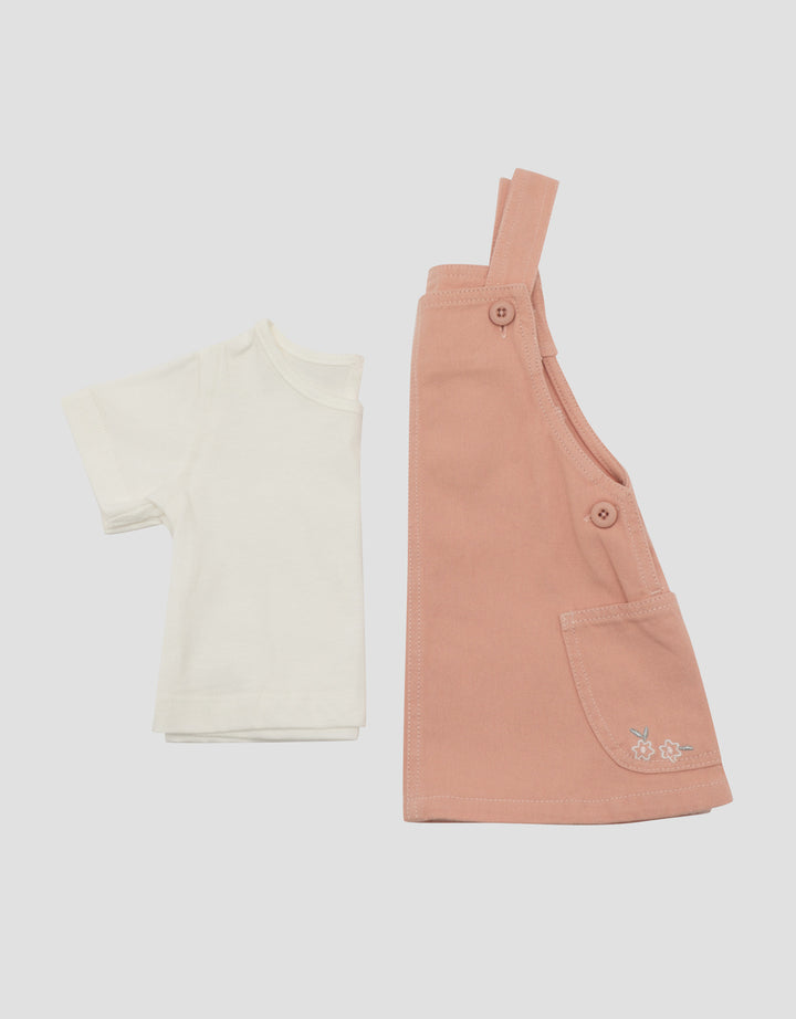 LITTLE M 2PC POCKET EMBRO OVERALL DRESS BAYI