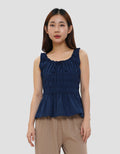 CONNEXION SMOCKED WAIST SQUARE NECK BLOUSE WANITA