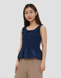 CONNEXION SMOCKED WAIST SQUARE NECK BLOUSE WANITA