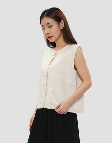 CONNEXION VEST TOP LINEN BLOUSE WANITA