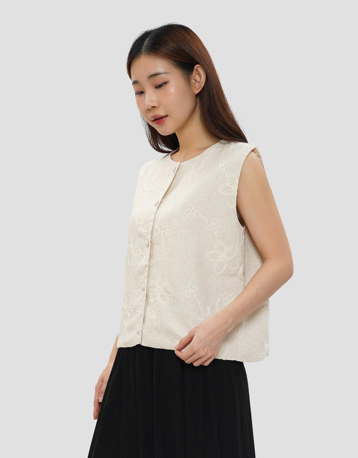 CONNEXION VEST TOP LINEN BLOUSE WANITA