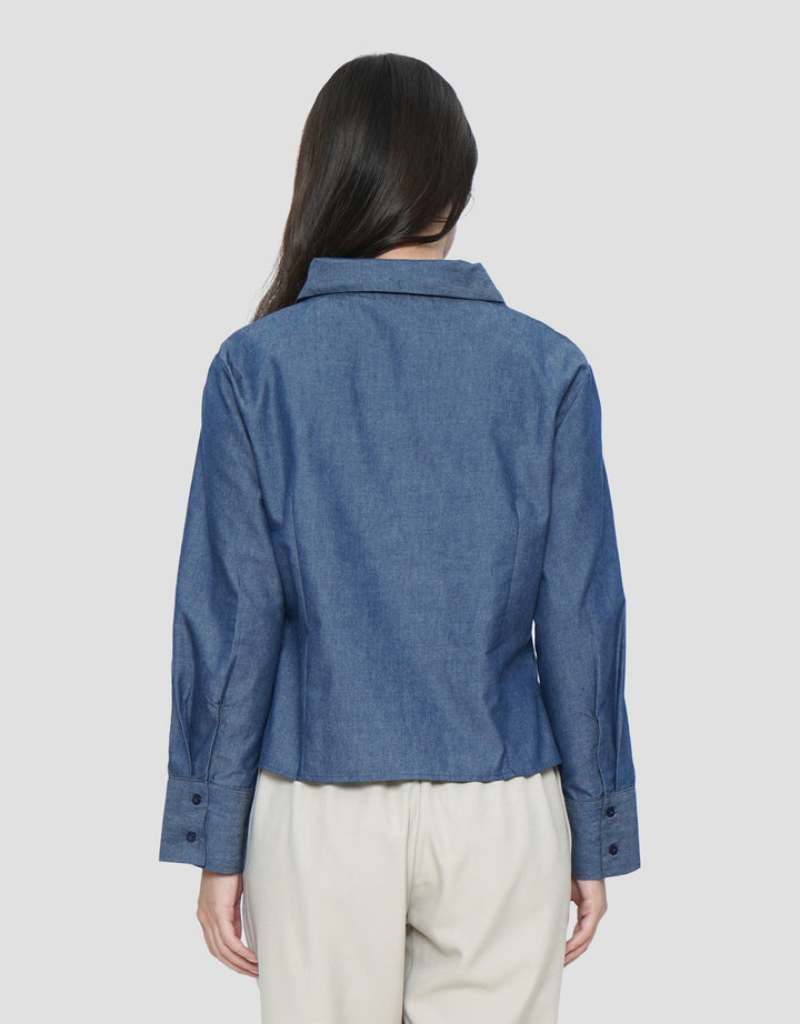 CONNEXION GATHERING CHEST DENIM BLOUSE WANITA