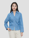 CONNEXION GATHERING CHEST DENIM BLOUSE WANITA