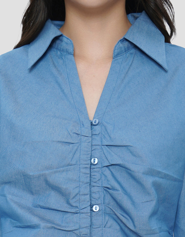CONNEXION GATHERING CHEST DENIM BLOUSE WANITA