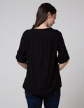 Connexion Short Sleeve Blouse Twill Vneck Turn Up Cuff