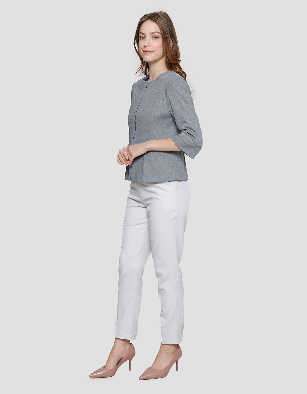 Cardinal Femme Front Zipper Blazer Wanita
