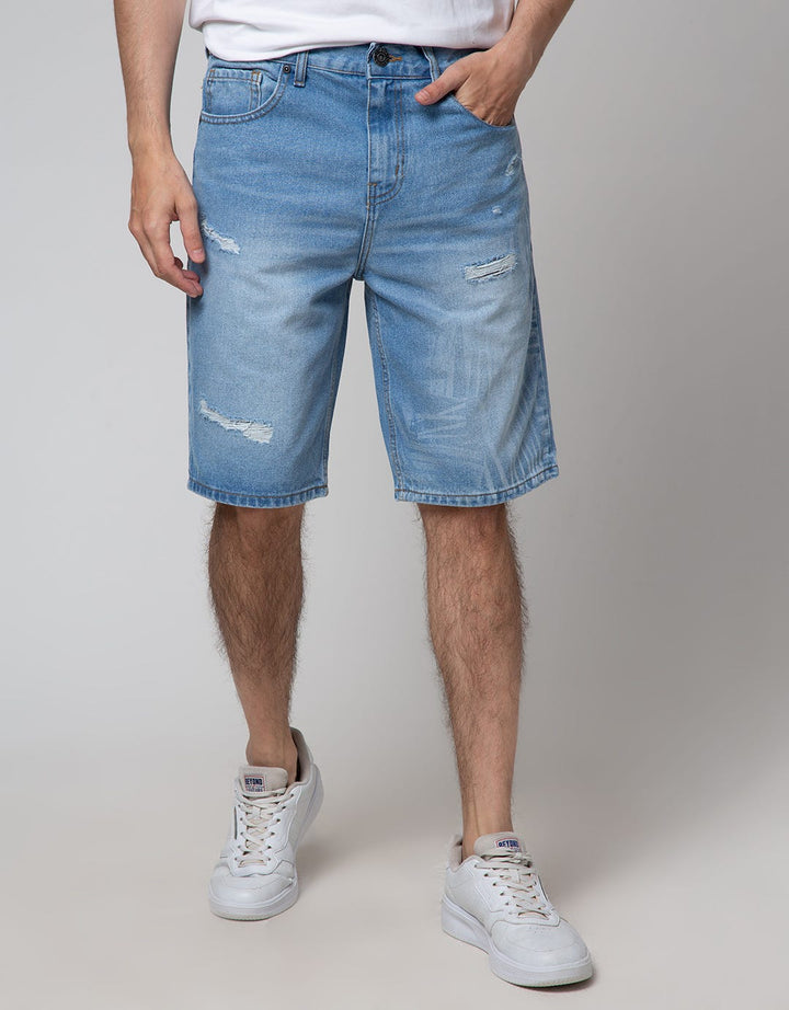 Nevada Denim Short Pants Ripped Laser Print