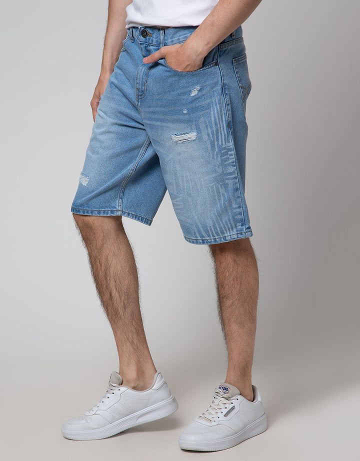 Nevada Denim Short Pants Ripped Laser Print