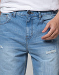 Nevada Denim Short Pants Ripped Laser Print