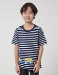 Little M Stripe Vehicle Kaos Anak Laki-laki