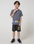 Little M Stripe Vehicle Kaos Anak Laki-laki