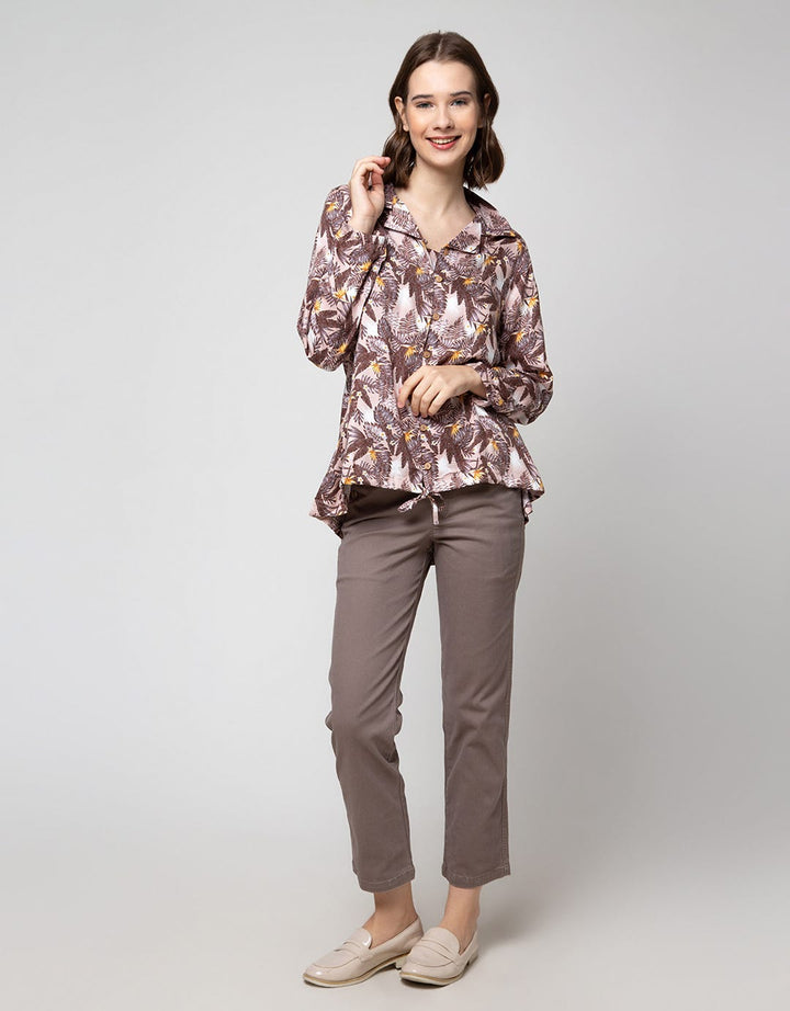Triset Ladies Leaf V Neck Blouse Women