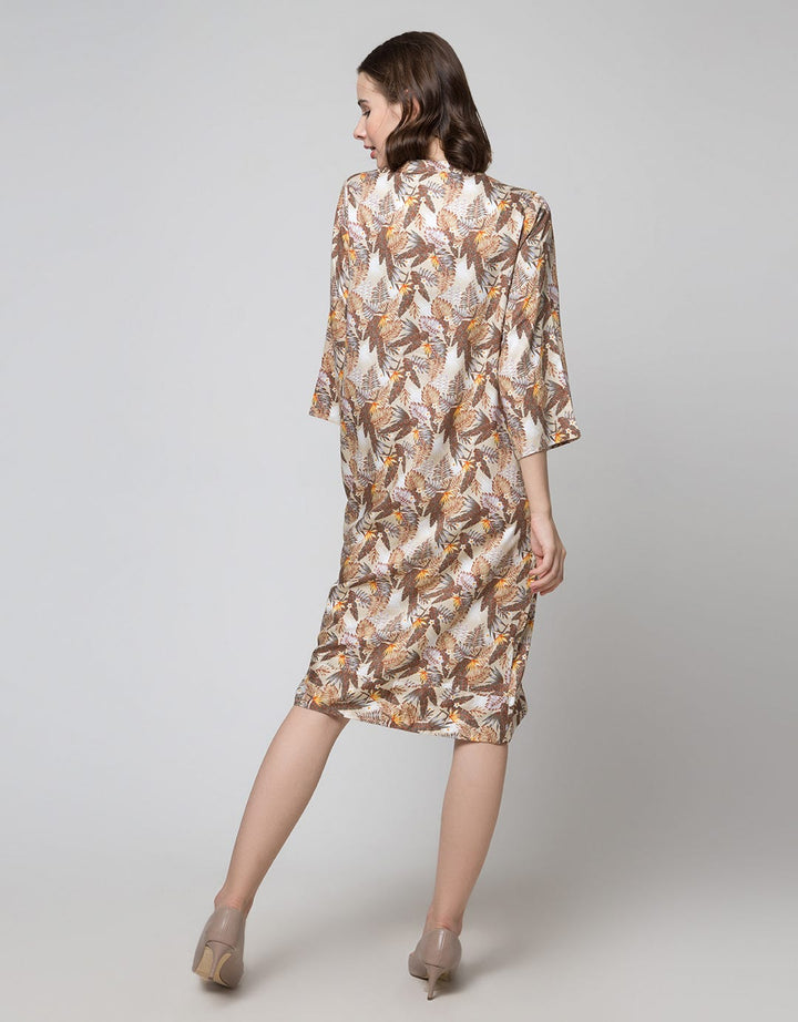 Triset Ladies Leaf Print Midi Dress Wanita