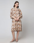 Triset Ladies Leaf Print Midi Dress Wanita