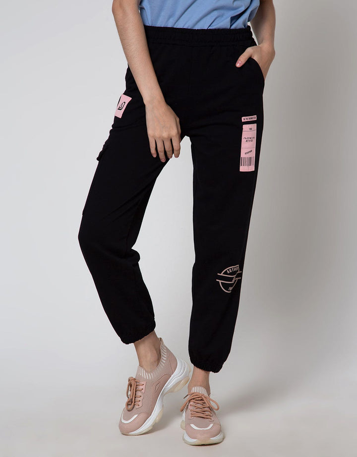American Jeans Women Jogger Pants Black Patch