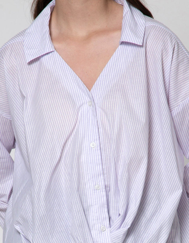 Details Long Sleeve Blouse With Printed Stripe On White