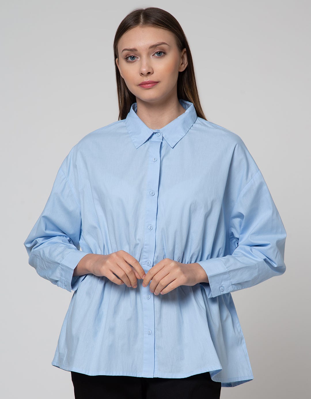 Details Long Sleeve Blouse With Drawstring At Waist
