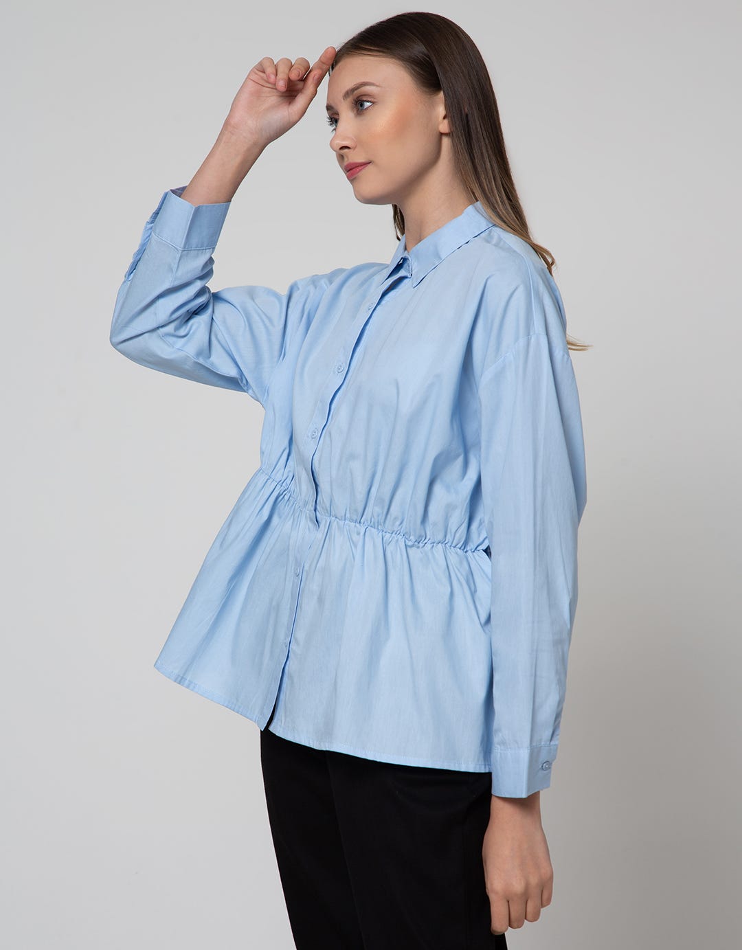 Details Long Sleeve Blouse With Drawstring At Waist