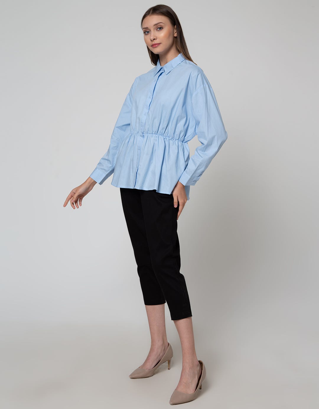 Details Long Sleeve Blouse With Drawstring At Waist