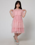 Kidz Too Short Sleeve Midi Dress Geber Tiered Tulle Beads