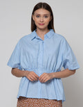 Details Short Sleeve Blouse With Drawstring At Waist