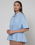 Details Short Sleeve Blouse With Drawstring At Waist