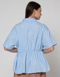 Details Short Sleeve Blouse With Drawstring At Waist