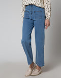 Details High Waist Celana Kulot Denim Wanita