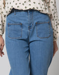 Details High Waist Celana Kulot Denim Wanita