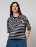 Details Short Sleeve T-Shirt Tee Round Neck Pink Stripes