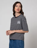 Details Short Sleeve T-Shirt Tee Round Neck Pink Stripes