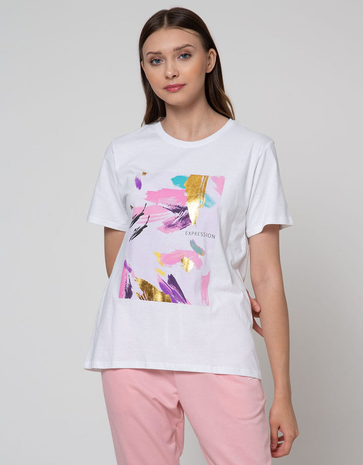 Details Short Sleeve T-Shirt Regular Tee Print Abstract Painting