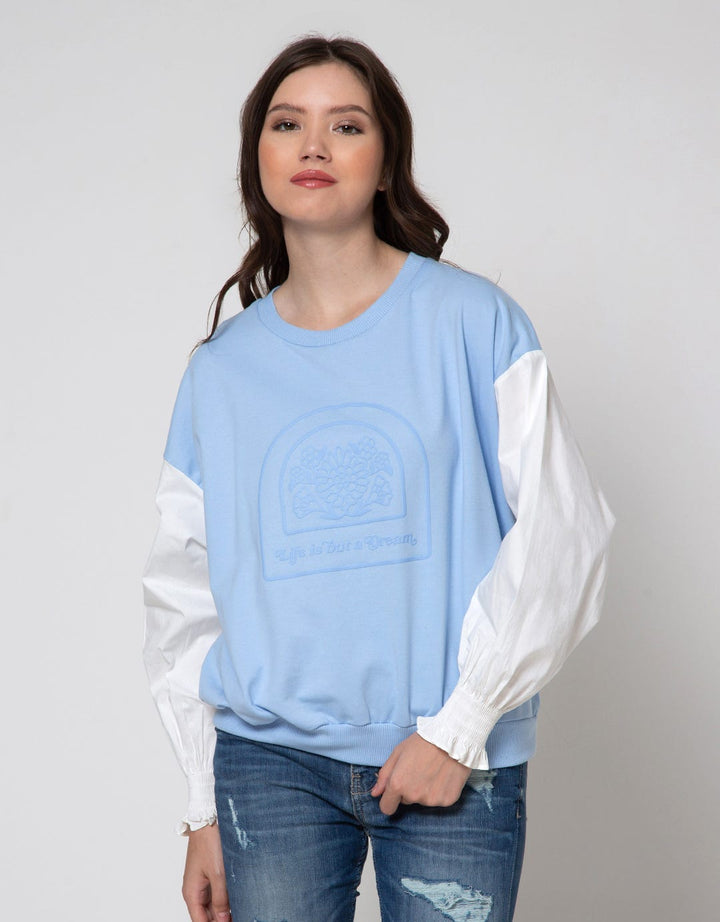 Details Sweatshirt With Embossed Print Raglan Sleeve