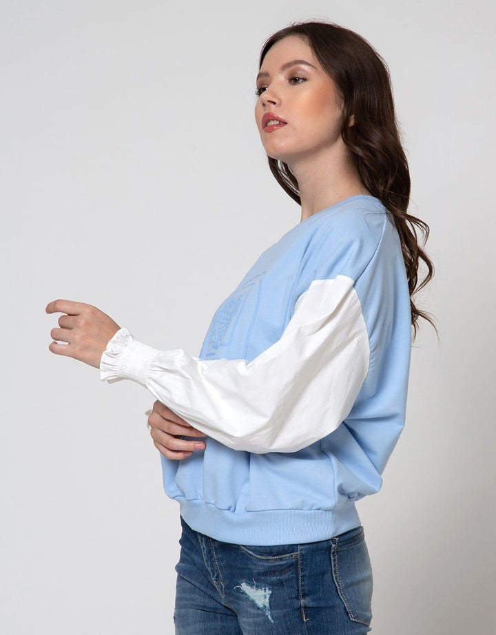 Details Sweatshirt With Embossed Print Raglan Sleeve