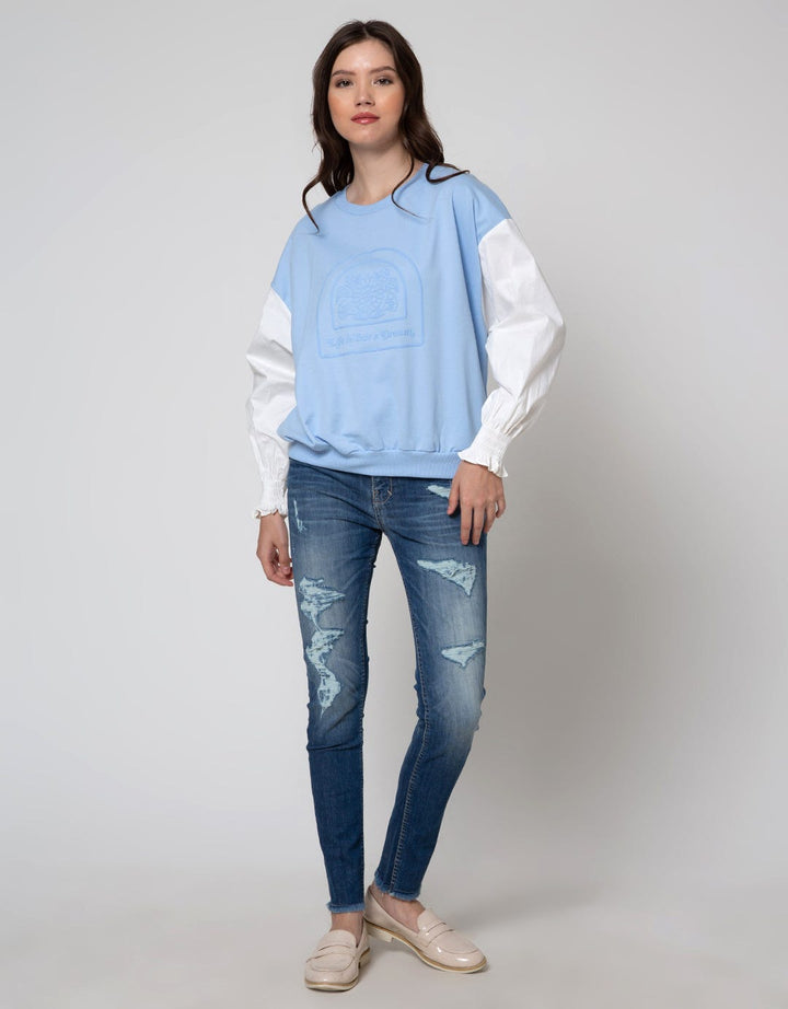 Details Sweatshirt With Embossed Print Raglan Sleeve