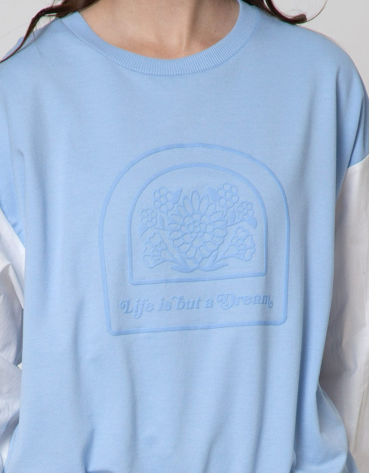Details Sweatshirt With Embossed Print Raglan Sleeve