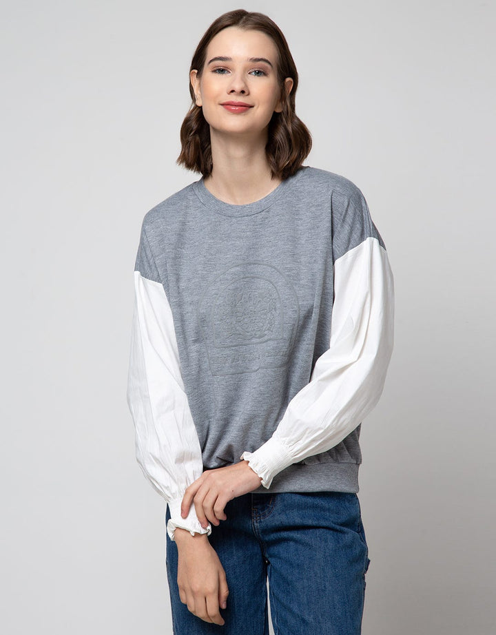 Details Sweatshirt With Embossed Print Raglan Sleeve