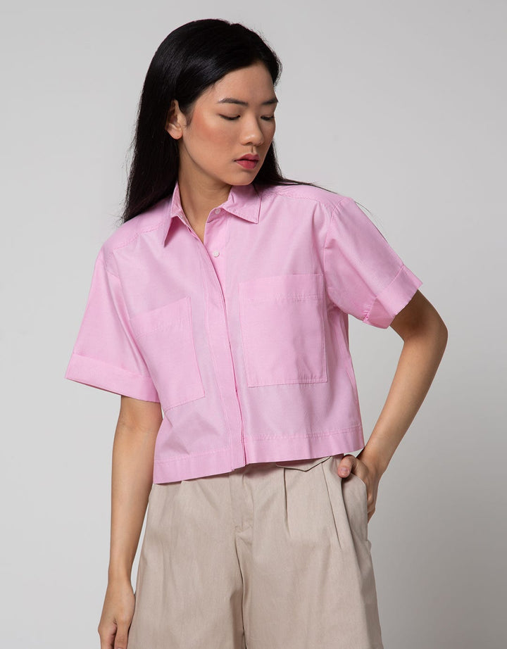 Details Front Pocket Women's Crop Shirt