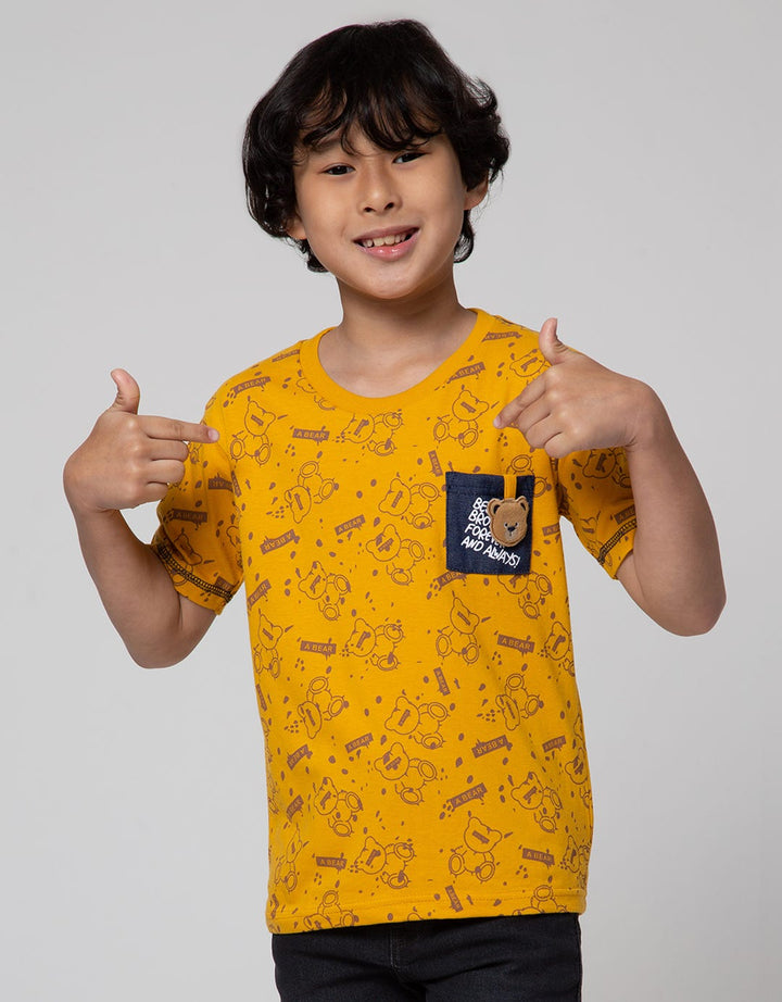 Little M Short Sleeve T-Shirt Bear Kantong Aplikasi Gantung