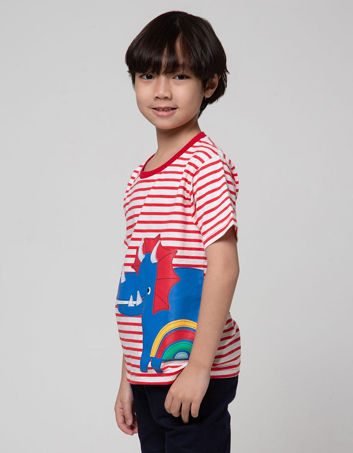 Little M Short Sleeve T-Shirt Dino Stripe Cucuk Bordir
